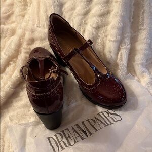 Dream Pairs Women's Maroon T-Strap Heels